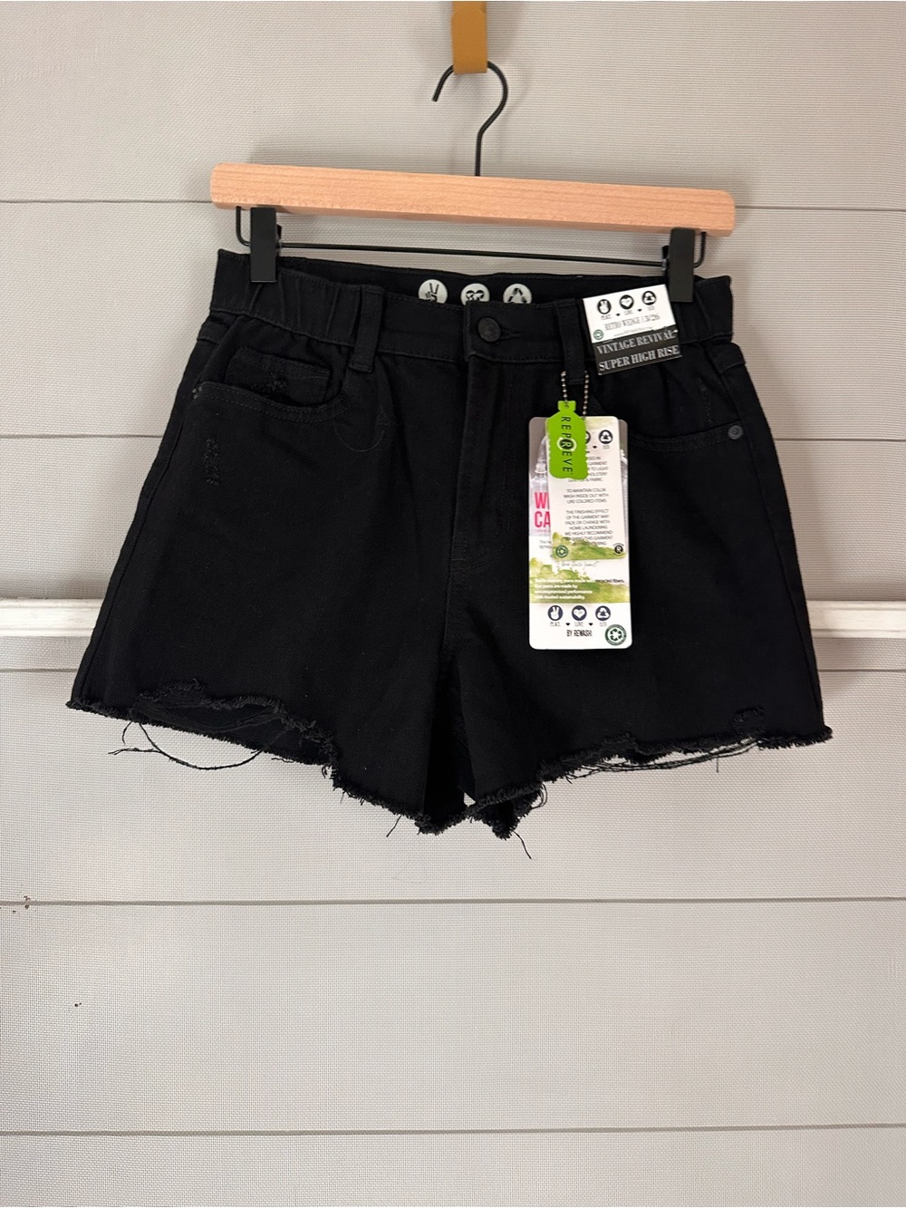 Rewash Black Distressed High-Rise Denim Shorts